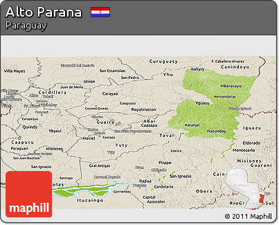 Physical Panoramic Map of Alto Parana, shaded relief outside