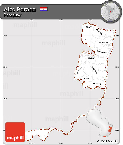 Classic Style Simple Map of Alto Parana, cropped outside
