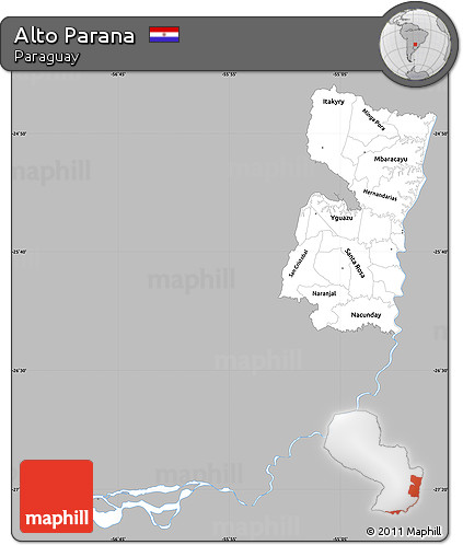 Gray Simple Map of Alto Parana, single color outside