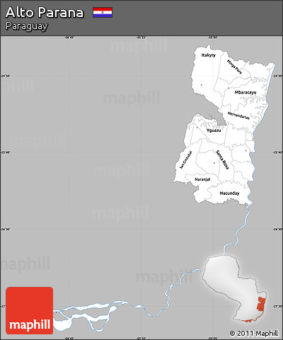 Gray Simple Map of Alto Parana, single color outside