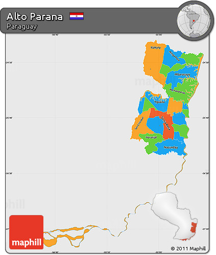 Political Simple Map of Alto Parana, single color outside