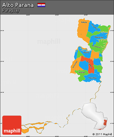 Political Simple Map of Alto Parana, single color outside