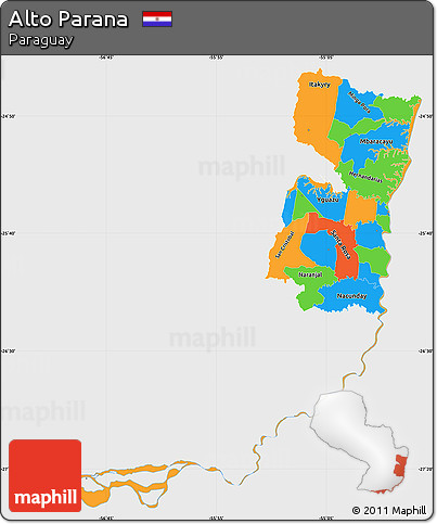 Political Simple Map of Alto Parana, single color outside