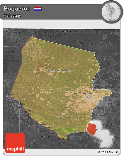 Satellite 3D Map of Boqueron, darken, desaturated