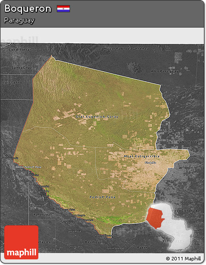 Satellite 3D Map of Boqueron, darken, desaturated