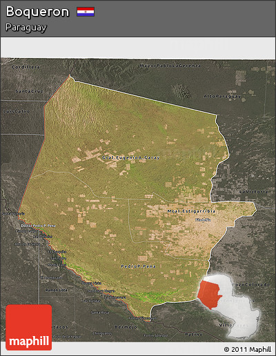 Satellite 3D Map of Boqueron, darken, semi-desaturated
