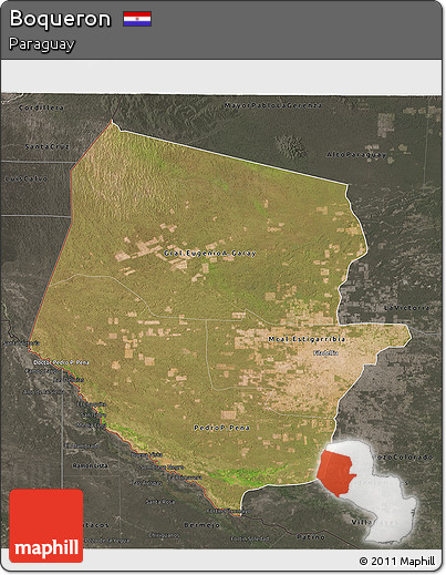 Satellite 3D Map of Boqueron, darken, semi-desaturated
