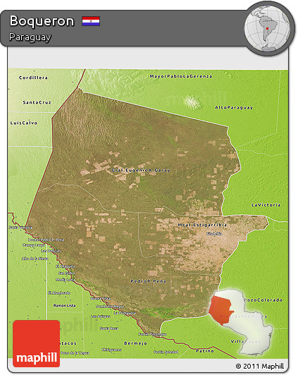 Satellite 3D Map of Boqueron, physical outside