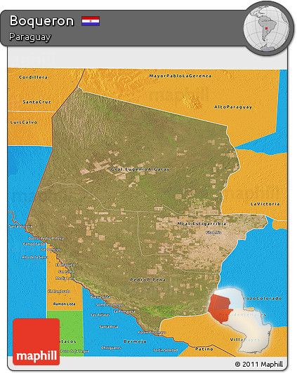 Satellite 3D Map of Boqueron, political outside
