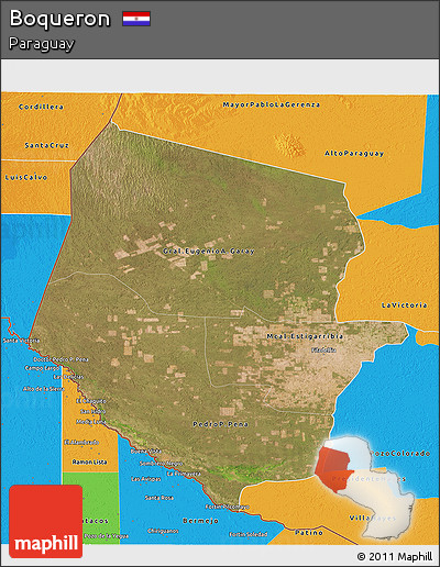 Satellite 3D Map of Boqueron, political outside