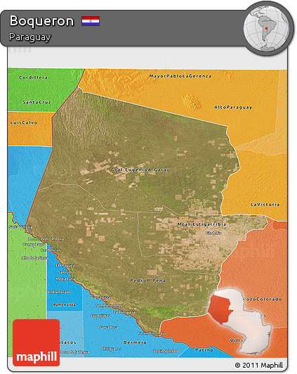 Satellite 3D Map of Boqueron, political shades outside