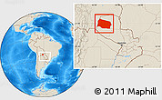 Shaded Relief Location Map of Gral. Eugenio A. Garay, within the entire country