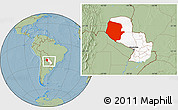 Savanna Style Location Map of Boqueron, highlighted country, within the entire country, hill shading