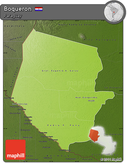Physical Map of Boqueron, darken