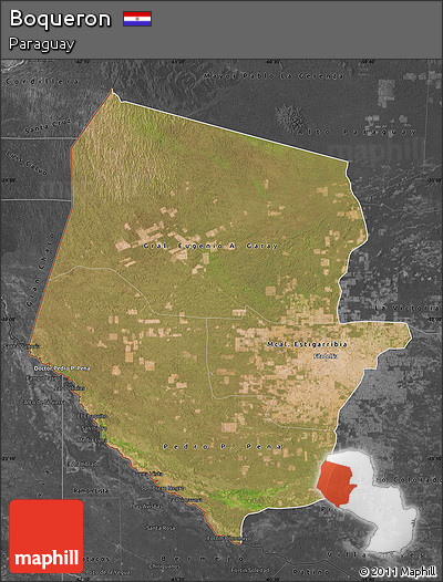 Satellite Map of Boqueron, darken, desaturated