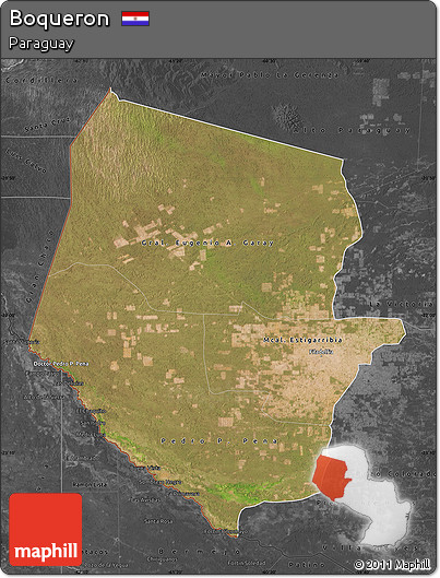 Satellite Map of Boqueron, darken, desaturated
