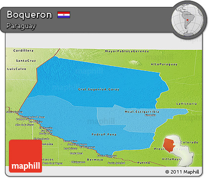 Political Shades Panoramic Map of Boqueron, physical outside
