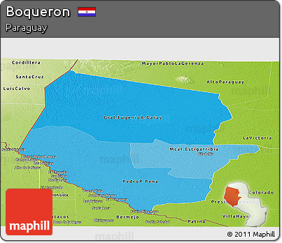 Political Shades Panoramic Map of Boqueron, physical outside