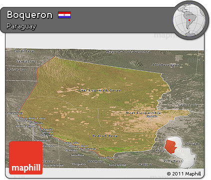 Satellite Panoramic Map of Boqueron, semi-desaturated