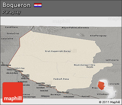 Shaded Relief Panoramic Map of Boqueron, darken, semi-desaturated