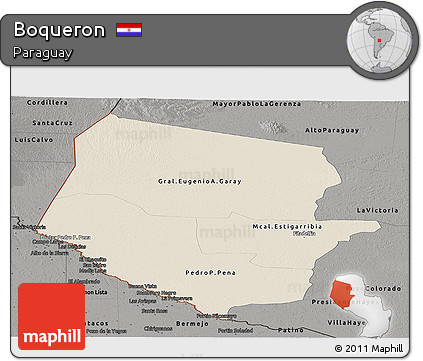 Shaded Relief Panoramic Map of Boqueron, darken, semi-desaturated