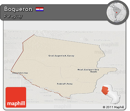 Shaded Relief Panoramic Map of Boqueron, lighten, semi-desaturated