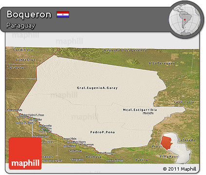 Shaded Relief Panoramic Map of Boqueron, satellite outside