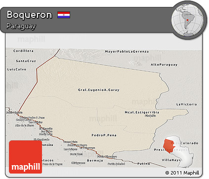 Shaded Relief Panoramic Map of Boqueron, semi-desaturated