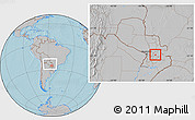 Gray Location Map of R.I. 3 Corrales, within the entire country, hill shading