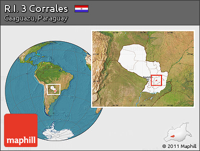 Satellite Location Map of R.I. 3 Corrales, highlighted country, within the entire country