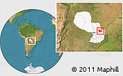 Satellite Location Map of Curuguaty, highlighted country, within the entire country
