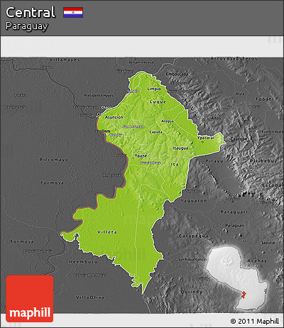 Physical 3D Map of Central, darken, desaturated