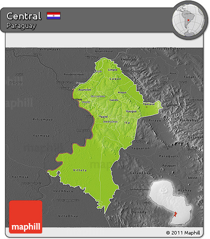 Physical 3D Map of Central, darken, desaturated