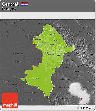 Physical 3D Map of Central, darken, desaturated
