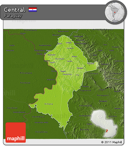 Physical 3D Map of Central, darken