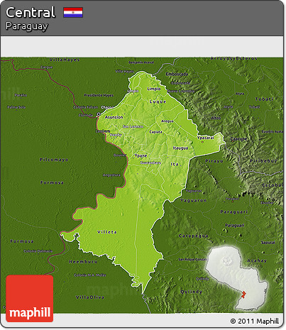 Physical 3D Map of Central, darken
