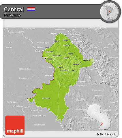 Physical 3D Map of Central, lighten, desaturated