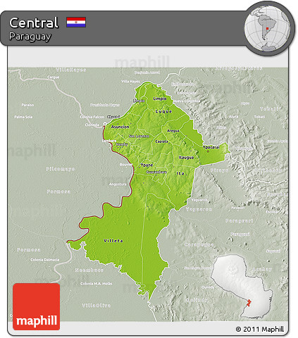 Physical 3D Map of Central, lighten, semi-desaturated