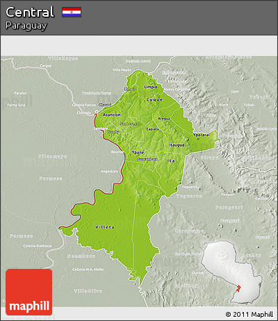 Physical 3D Map of Central, lighten, semi-desaturated