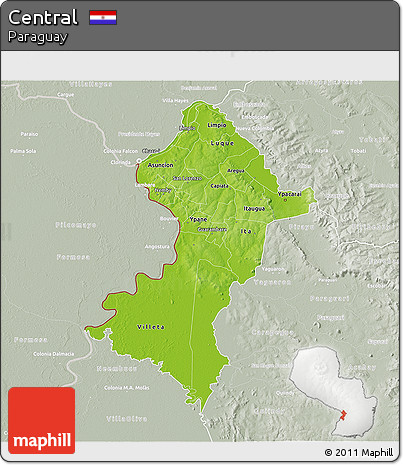Physical 3D Map of Central, lighten, semi-desaturated