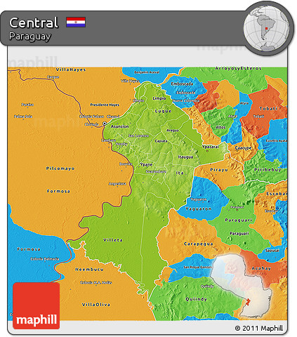 Physical 3D Map of Central, political outside