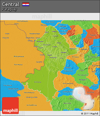 Physical 3D Map of Central, political outside
