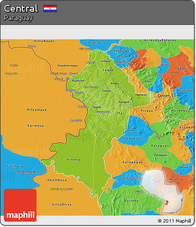 Physical 3D Map of Central, political outside