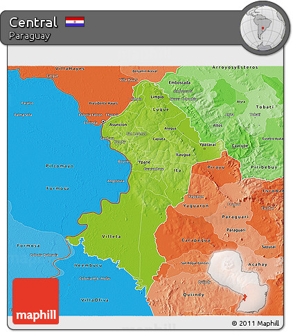 Physical 3D Map of Central, political shades outside
