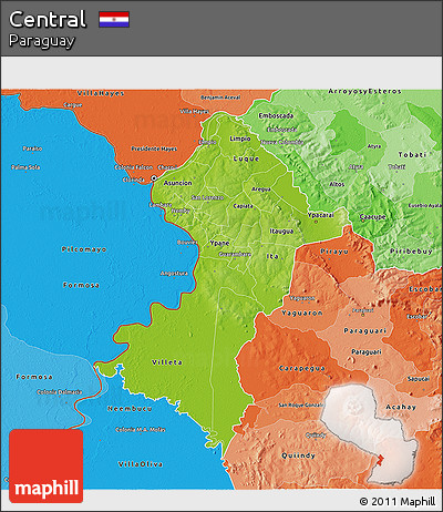 Physical 3D Map of Central, political shades outside