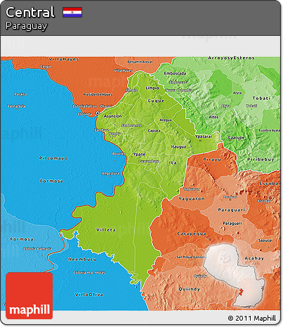 Physical 3D Map of Central, political shades outside