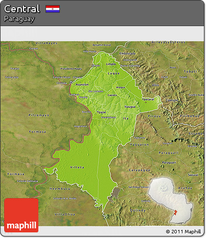 Physical 3D Map of Central, satellite outside