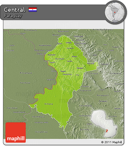 Physical 3D Map of Central, semi-desaturated