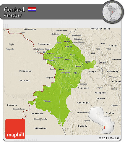 Physical 3D Map of Central, shaded relief outside