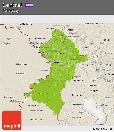 Physical 3D Map of Central, shaded relief outside
